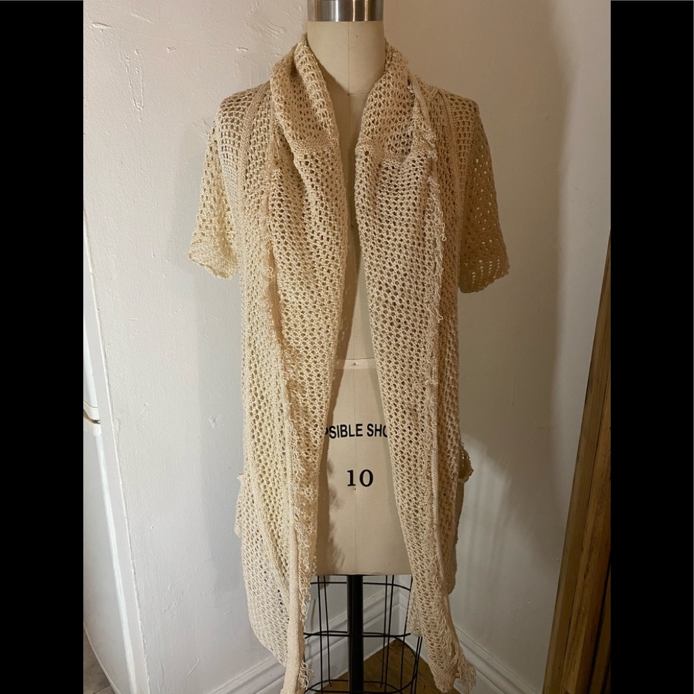 Anthropologie hippy dippy fringed mesh cardigan